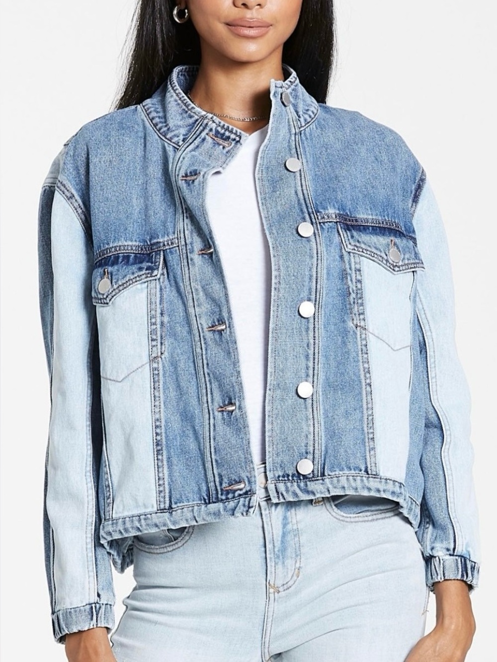 Dear John Celine Long Sleeve Denim Jacket Colorblock Contrasting Panels size M